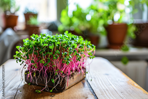 Microgreens growing next to an open sunny window