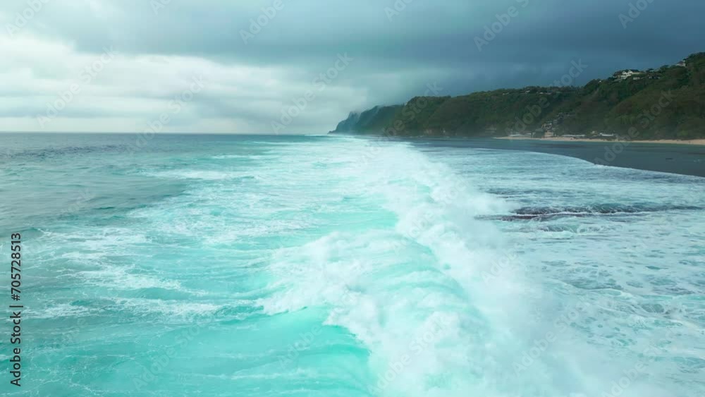 Aerial view on coast with sea and big waves on Sao Miguel Island, Azores at cloudy time. Aerial view on coast with sea and big waves on Sao Miguel Island, Azores at cloudy time.