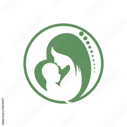Mother holding child baby logo design vector template. Medicine clinic care charity fund logotype concept icon.