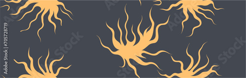 Fire on a dark background. Colrful vector illustration with fire. Vertical stripes. Seamless background. Swirl curl style.