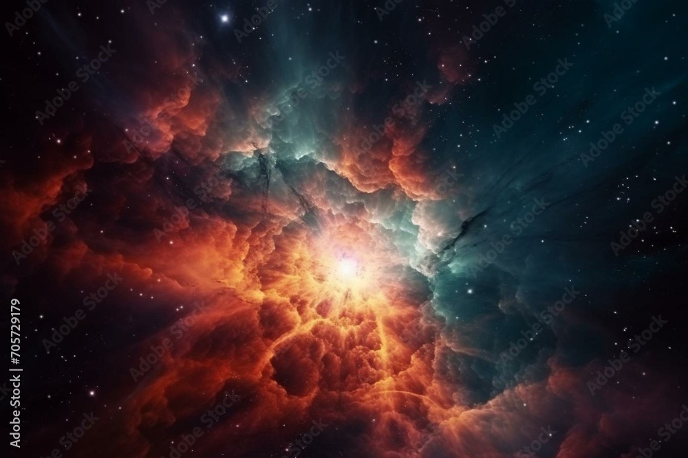 Vibrant celestial nebula in the vast cosmos, depicting the fascinating phenomenon of a supernova. Generative AI