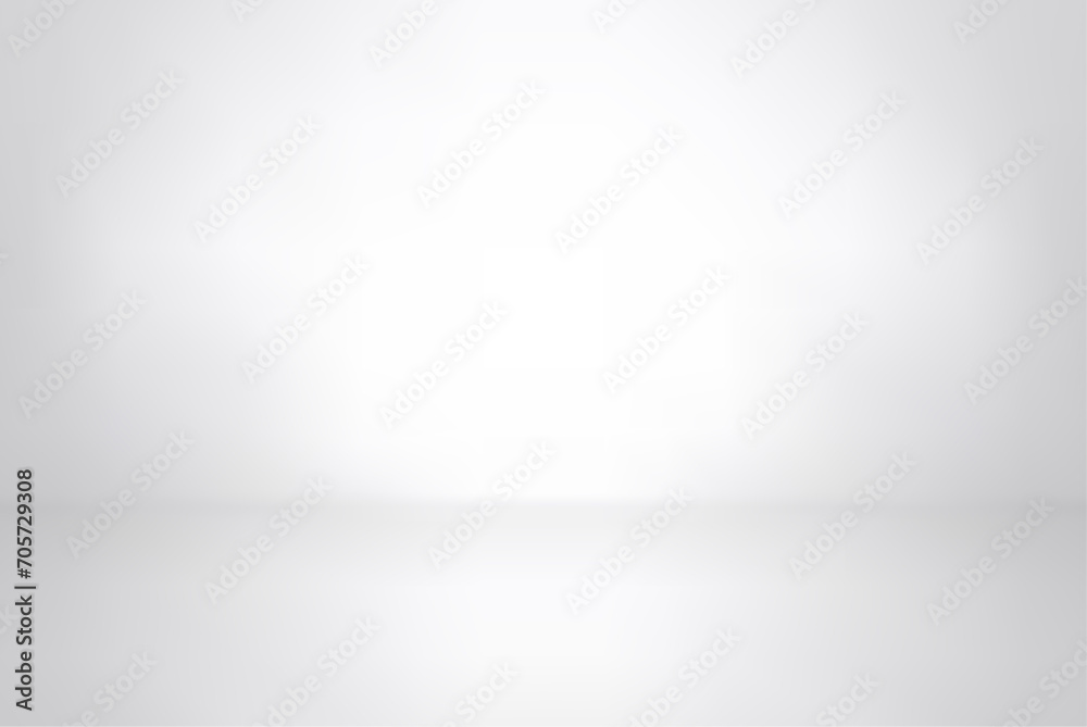 White studio background. Abstract empty room with soft light for product. Simple grey neutral backdrop. Line horizon. Gray gradient background. Texture blank wall and floor. Vector illustration