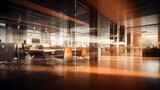 Blurred Office Space in the Heart of the City: Energetic Corporate Atmosphere with Dynamic Workday Motion
