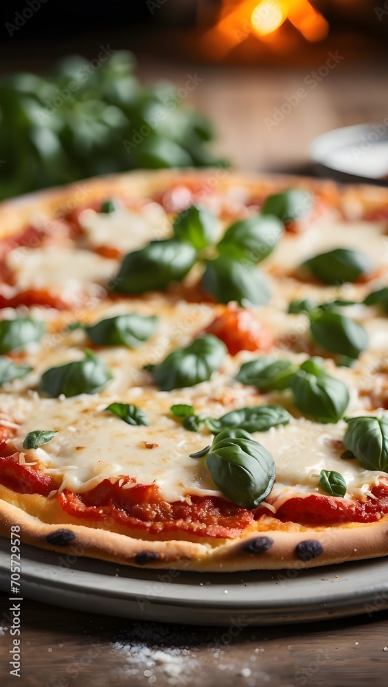 A close up of a crisp and golden Margherita pizza straight from the oven