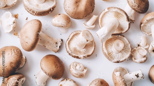Many white asian medical mushrooms on white background