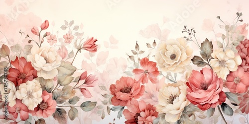 Flowers wallpaper, floral art design background with flowers bunch in watercolor style or artist vintage paint picture and botanical print photo