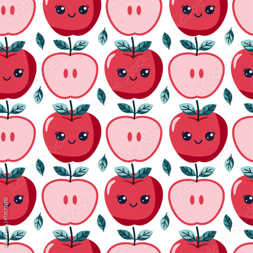 Seamless polka dot, symmetrical pattern of drawn apples