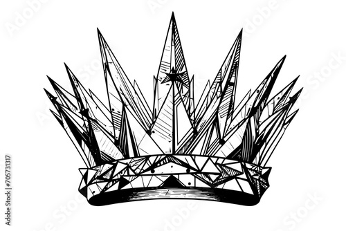 Futuristic crown hand drawn ink sketch. Engraved style vector illustration.