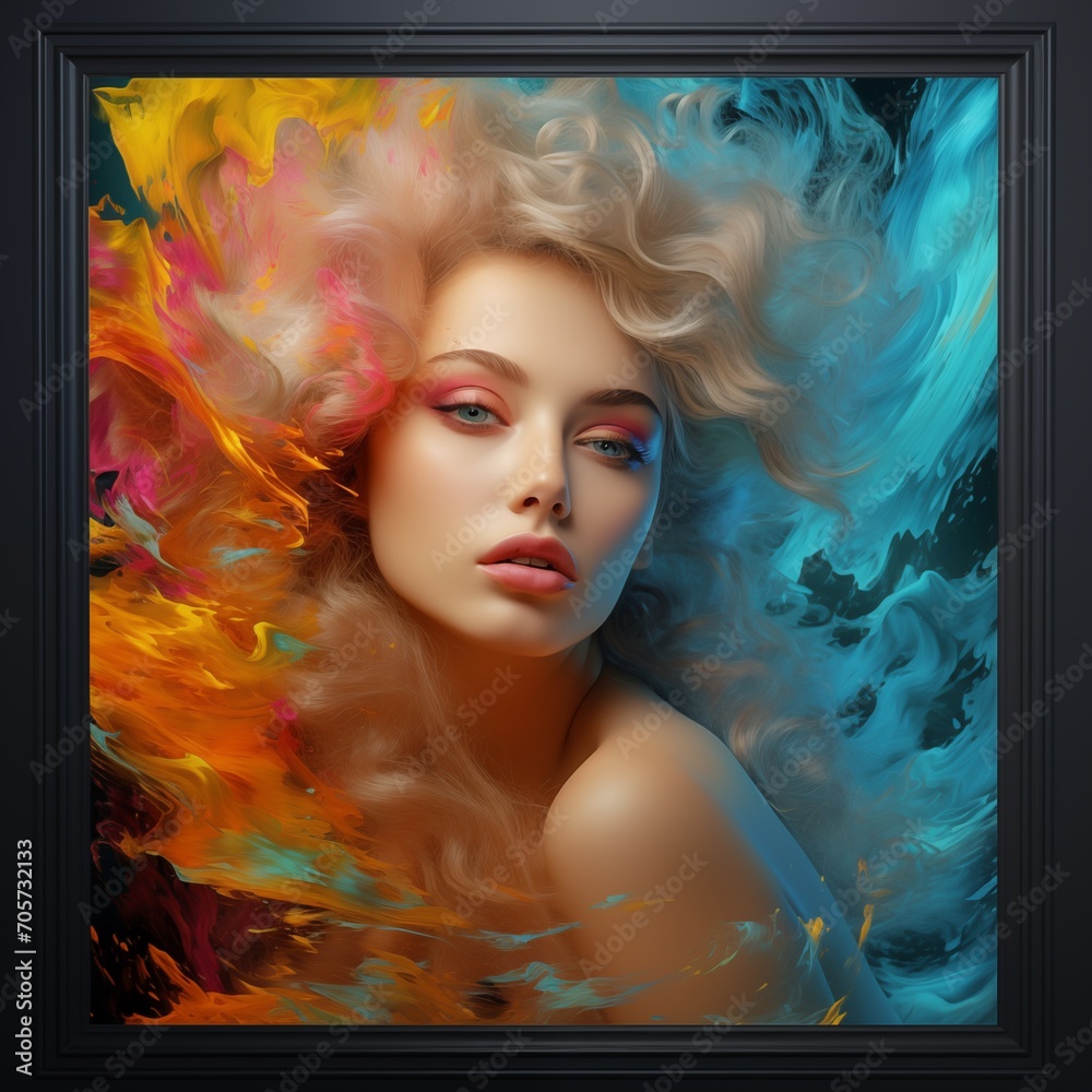 Texture expression of acrylic paint with fantastic artistic expression. Framed highlight frame. generative ai