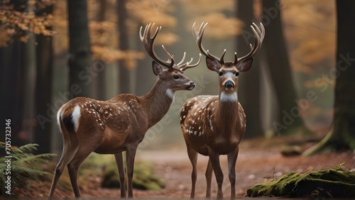 Deer Duo in the Woods, elegant deer in a serene forest clearing, generative AI © Hifzhan Graphics