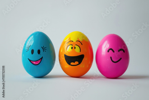 Fun multi-coloured eggs with funny faces for Easter