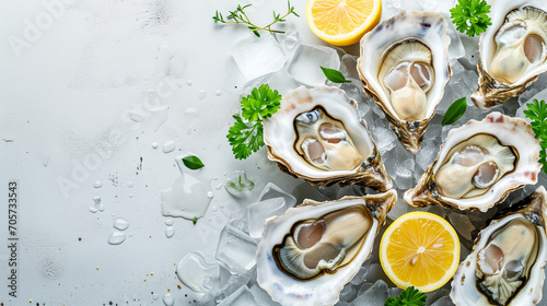 Oysters on a white background. Oysters with lemon on a white background. ousters close-up. black and white photo