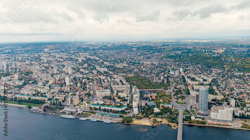 Saratov, Russia. Panorama of the city of Saratov in cloudy weather, Aerial View © nikitamaykov