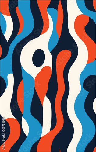 Vibrant graphic wallpaper with stripes design. 70s Background. Fluid 2D illustration of modern movement. Seamless.