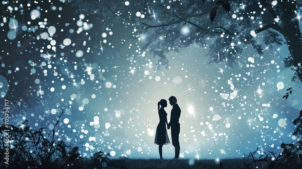 Silhouette of Marriage Proposal in Bokeh Effects Silhouette of Marriage Proposal in Bokeh Effects