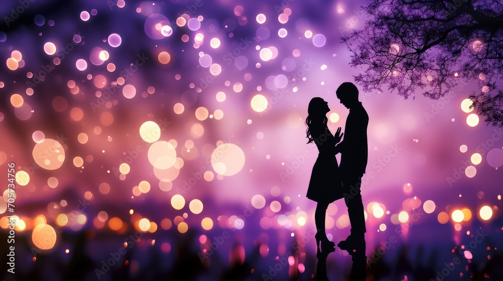 Silhouette of Marriage Proposal in Bokeh Effects