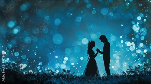 Silhouette of Marriage Proposal in Bokeh Effects