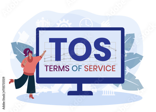TOS - Terms Of Service acronym. business concept background. vector illustration concept with keywords and icons. lettering illustration with icons for web banner, flyer
