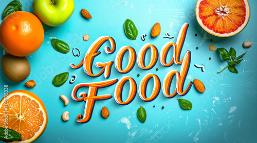 Good food typography design for health centers, organic and vegetarian stores, poster, logo. photo