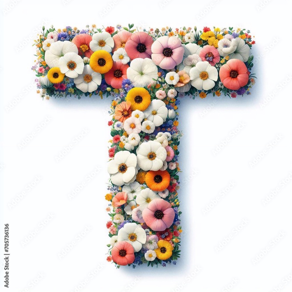 Flowers letter T. AI generated illustration