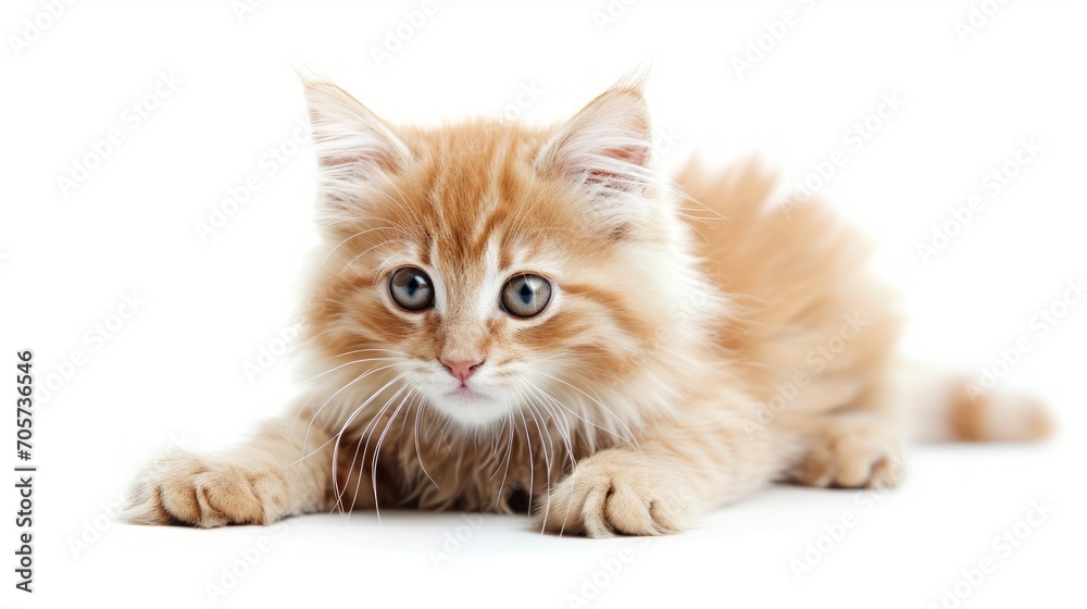 Isolated red kitten on a white background