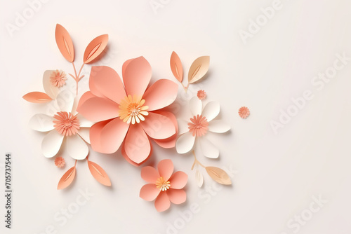 Wallpaper Mural Paper cut flowers and leaves, Fresh spring nature background. Floral banner, poster, flyer template with copy space. Torontodigital.ca