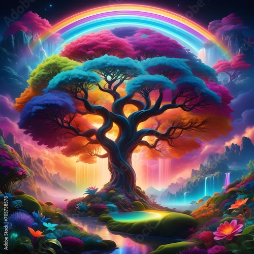 landscape with rainbow and tree
