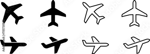 Plane icon set. Flight transport symbol. Airplane icon. Travel flat illustration. Travel symbol. PNG image photo