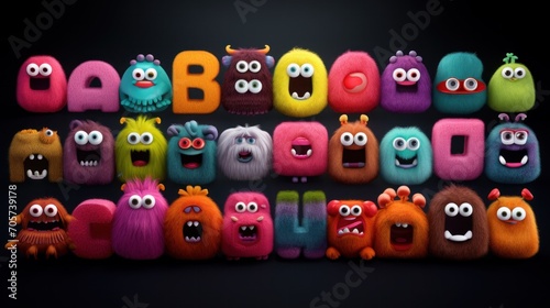 A group of cartoon monsters with the letters b