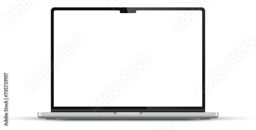 Modern laptop mockup front view on white background. Notebook mockup device mockup for ui ux app and website presentation Stock Vector.