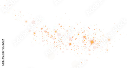 Golden dust. Beautiful light flashes. Dust particles fly in space. Bokeh effect. Light rays. PNG. 