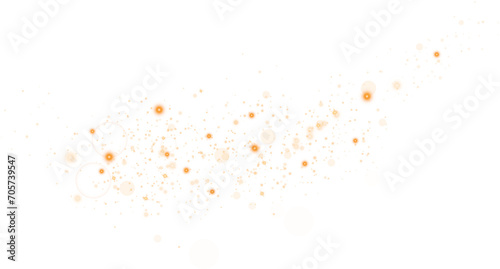 Golden dust. Beautiful light flashes. Dust particles fly in space. Bokeh effect. Light rays. PNG.
