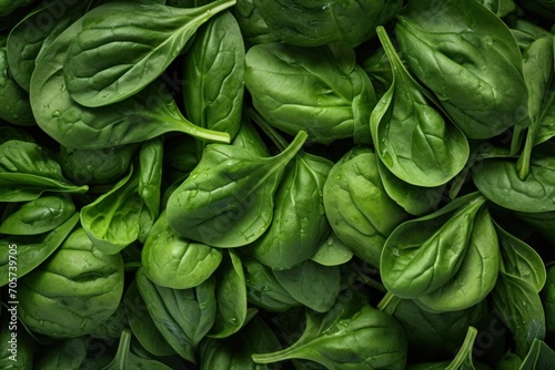  a pile of green spinach leaves with drops of water on the tops of the leaves and the tops of the leaves still attached to the tops of the tops of the leaves.