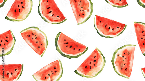 Seamless watermelons pattern. Vector background with watercolor watermelon slices.