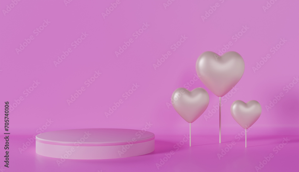 Valentine Day Podium with Heart on pastel color background Valentine Day Podium with Heart on pastel color background