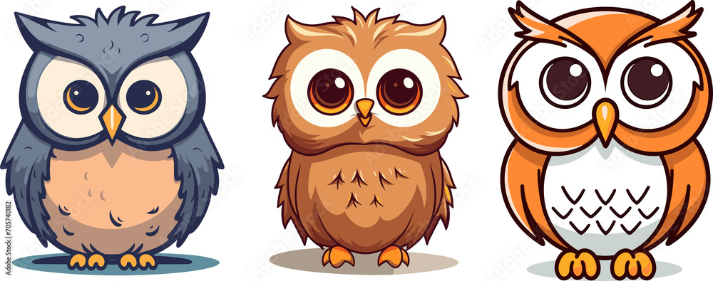 Little cartoon owl, cartoon style illustration with big eyes, on white or transparent background Little cartoon owl, cartoon style illustration with big eyes, on white or transparent background