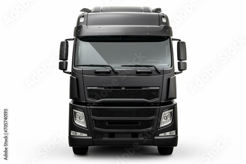 Modern truck with black bumper, front view on white background. Generative AI