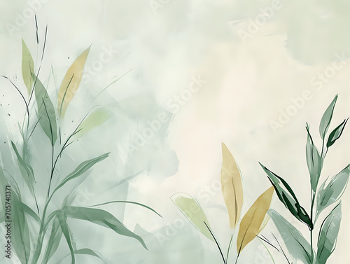 background with flowers and plants in green calm pastel colors