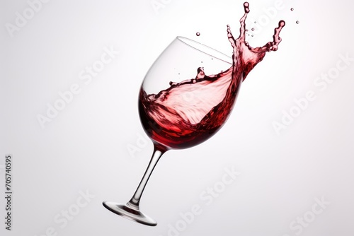  a wine glass filled with red wine with a splash of water on the side of the glass and the wine is being poured into the glass with the red liquid.