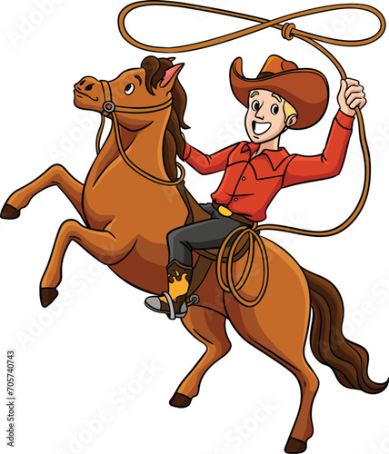 Cowboy Throwing a Lasso on a Horse Cartoon Clipart