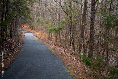 Trailhead park hiking trail in Tega Cay  South Carolina. 