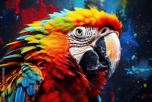 Vibrant Feathers of Nature: A Close-up Portrait of a Playful Macaw in the Exotic Rainforest © VICHIZH