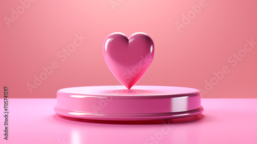 Heart shape and pink stand display space for product presentation, Valentines day pink background.