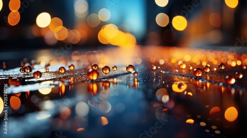  a blurry photo of a city street at night with lights reflecting in the wet surface of the wet surface of the wet surface and wet surface of the water.