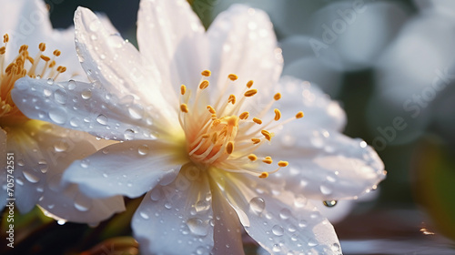 close up of a white flower in morning light, close-up portrait blossom