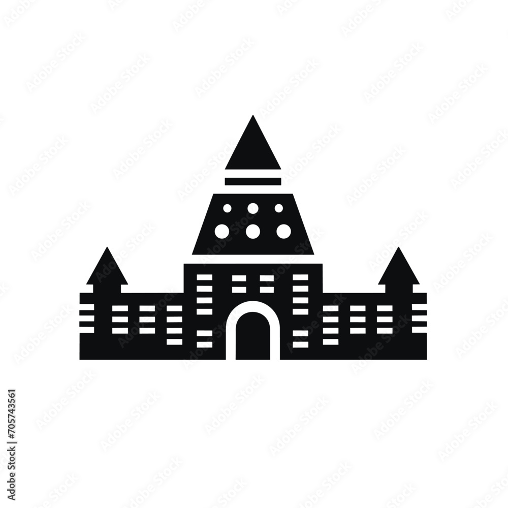 Building simple flat black and white icon logo, reminiscent of Chichen Itza, Modern Culture Simple Minimalist B&W.