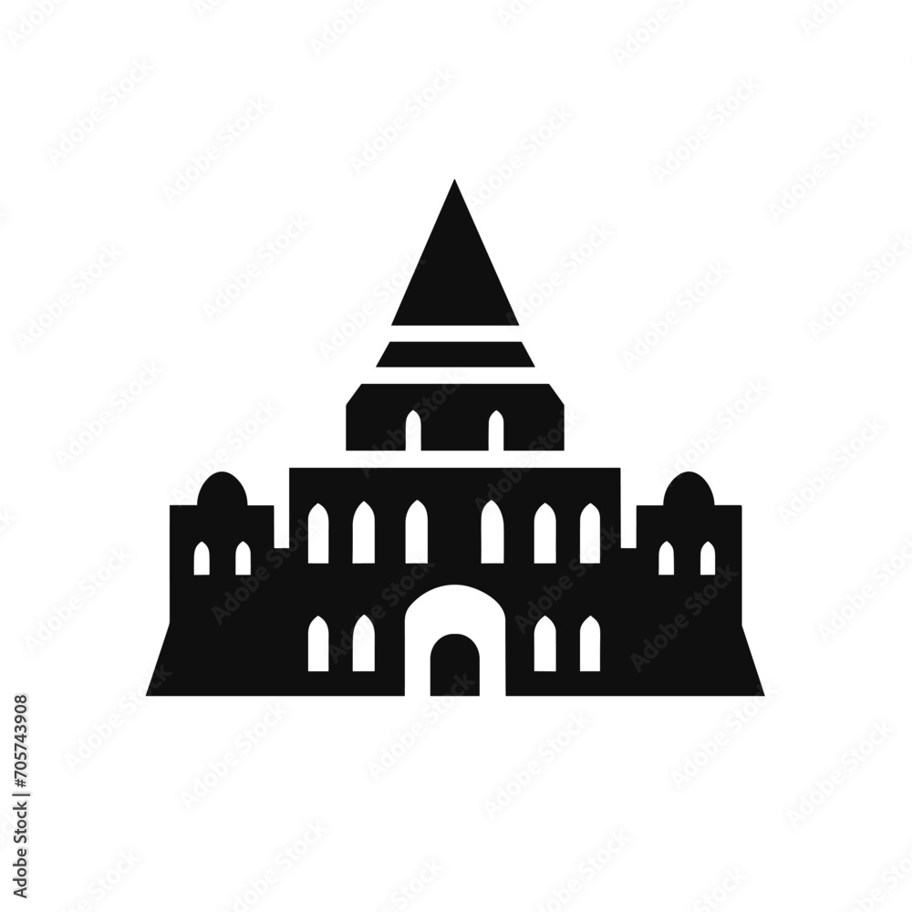 Building simple flat black and white icon logo, reminiscent of Chichen Itza, Heritage Historic Logo Simple B&W.