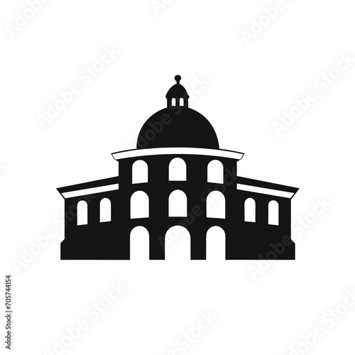 Building simple flat black and white icon logo, reminiscent of Colosseum, Architecture Heritage Design Vector Black and White. photo
