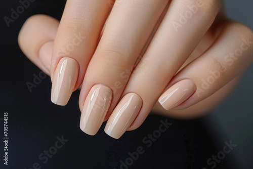 woman hands with a neutral beige manicure