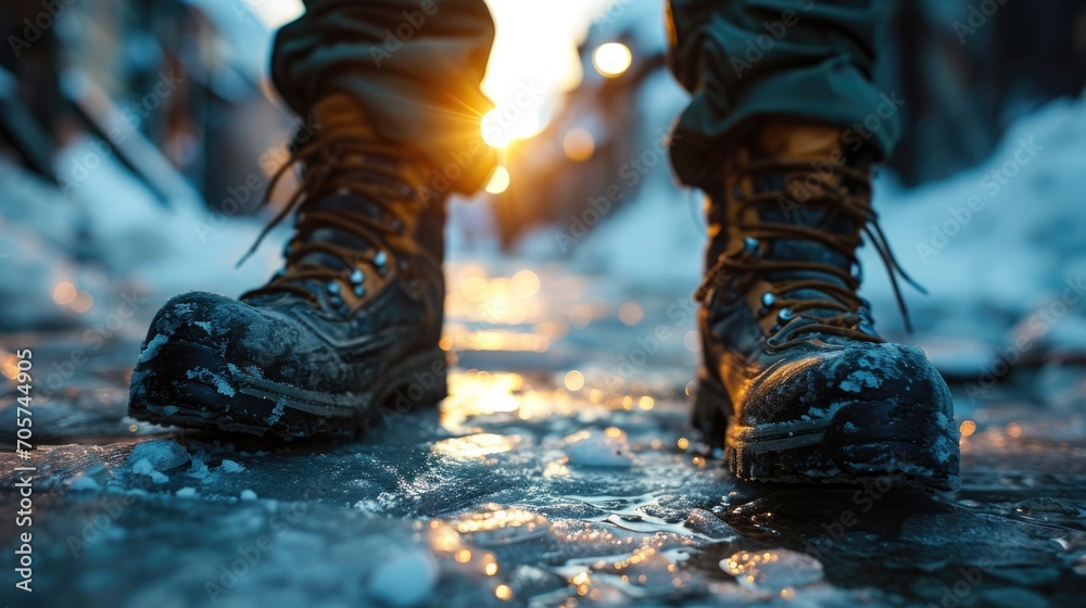 boots on the rocks, on ice boots on the rocks, on ice